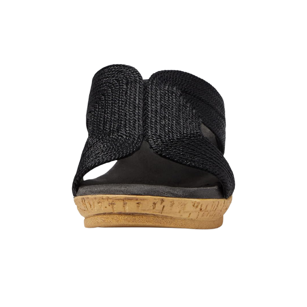 David Tate Women's Vibe Wedge Slide Sandal - Black Rayon Fabric