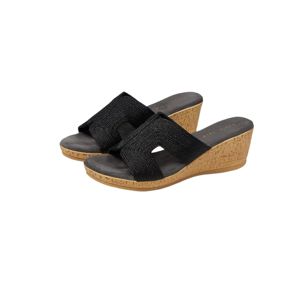 David Tate Women's Vibe Wedge Slide Sandal - Black Rayon Fabric
