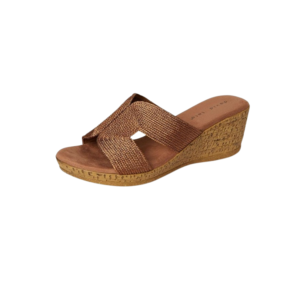 David Tate Women's Vibe Wedge Slide Sandal - Bronze Rayon Fabric