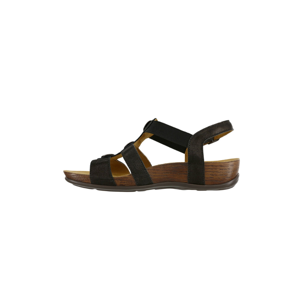 SAS Women's Clover T-Strap Sandal - Comfort Slip-On - Space Nero