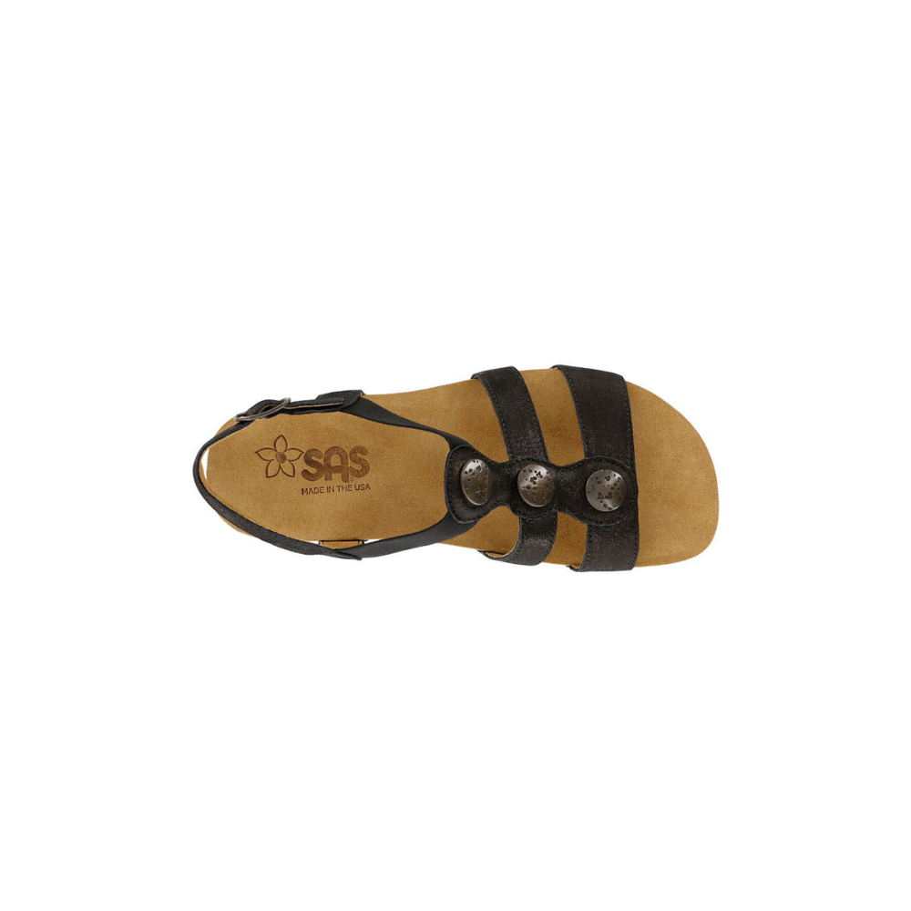 SAS Women's Clover T-Strap Sandal - Comfort Slip-On - Space Nero