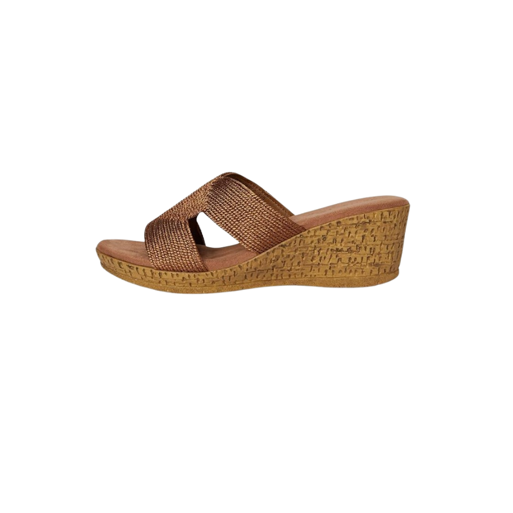 David Tate Women's Vibe Wedge Slide Sandal - Bronze Rayon Fabric