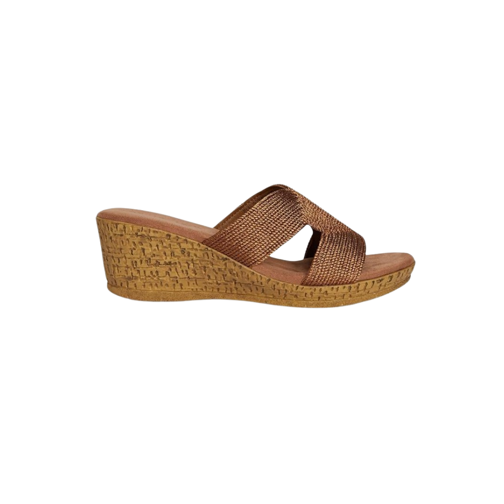 David Tate Women's Vibe Wedge Slide Sandal - Bronze Rayon Fabric