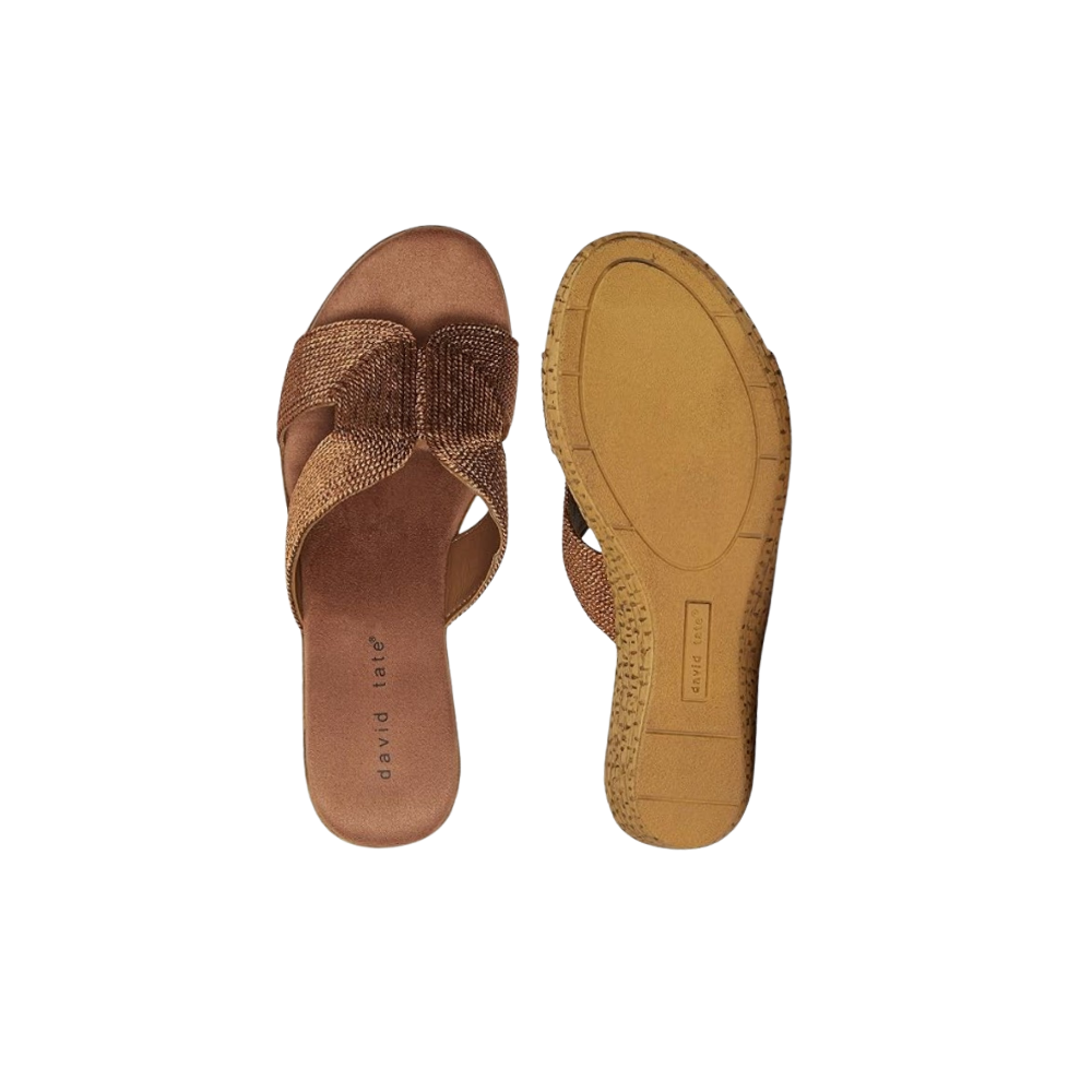 David Tate Women's Vibe Wedge Slide Sandal - Bronze Rayon Fabric