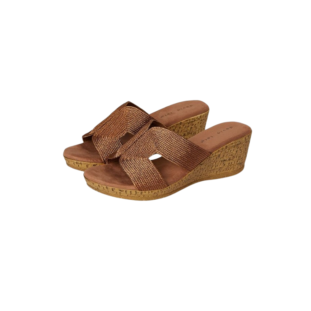 David Tate Women's Vibe Wedge Slide Sandal - Bronze Rayon Fabric