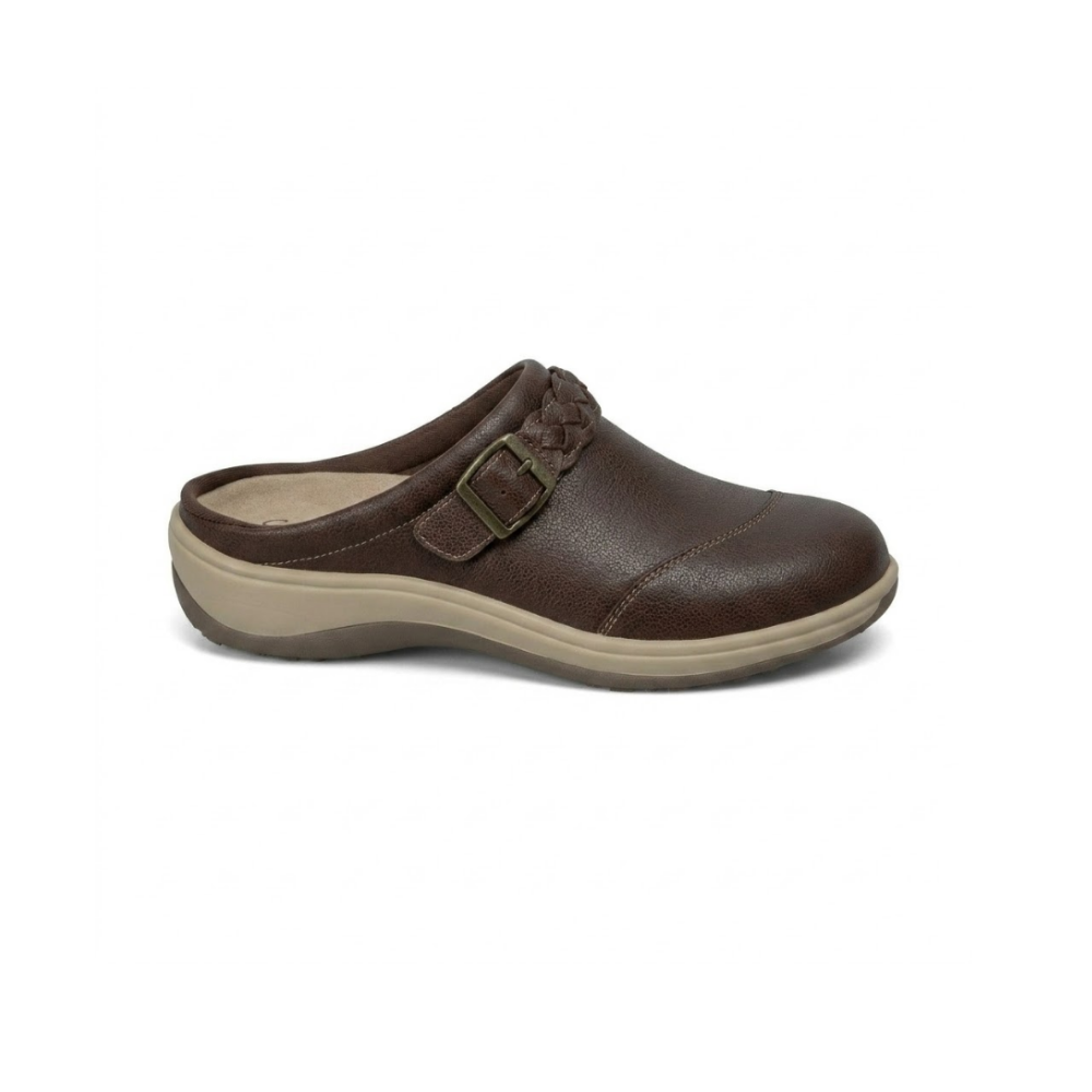 Orthofeet Irma Women's Clog Brown Leather Slip On Comfort Shoes