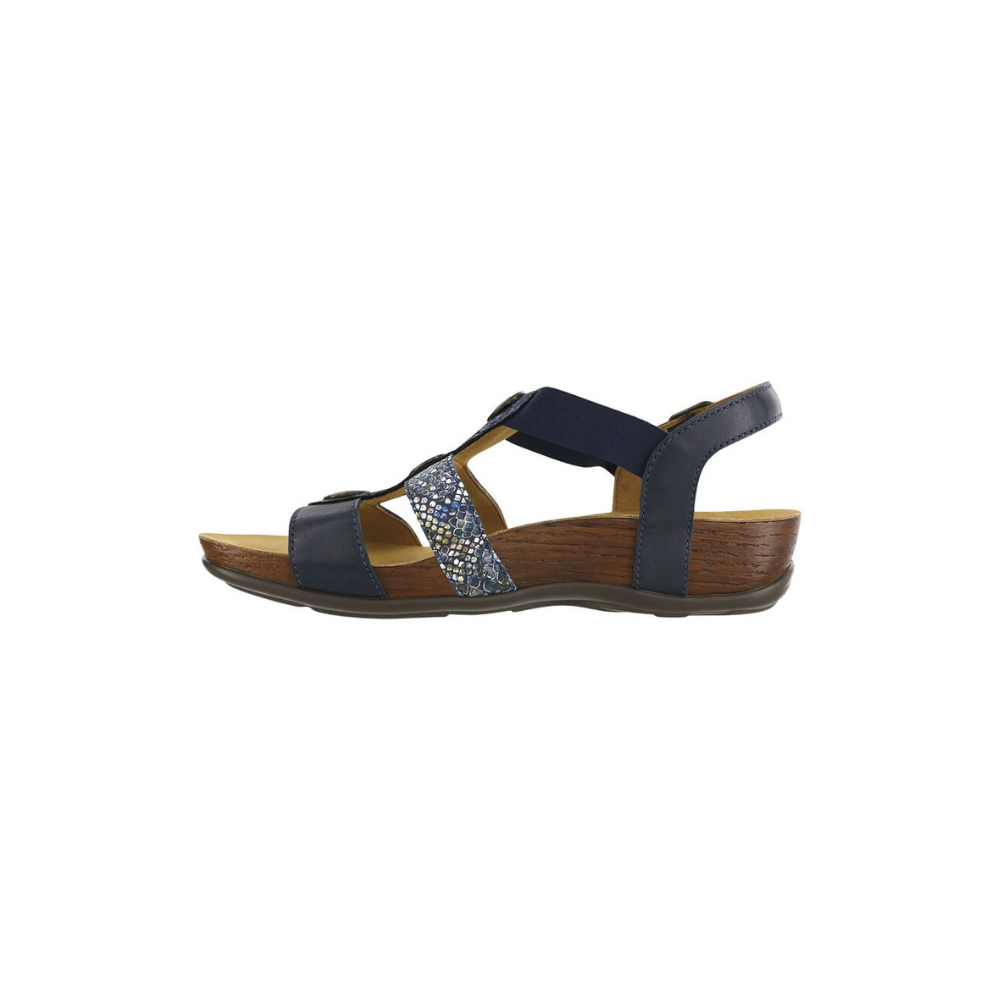 SAS Women's Clover T-Strap Sandal - Comfort Slip-On - Navy Multi