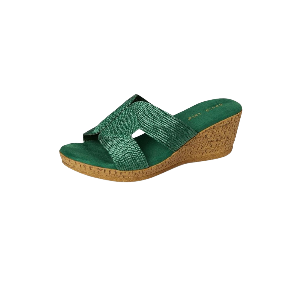David Tate Women's Vibe Wedge Slide Sandal - Green Rayon Fabric