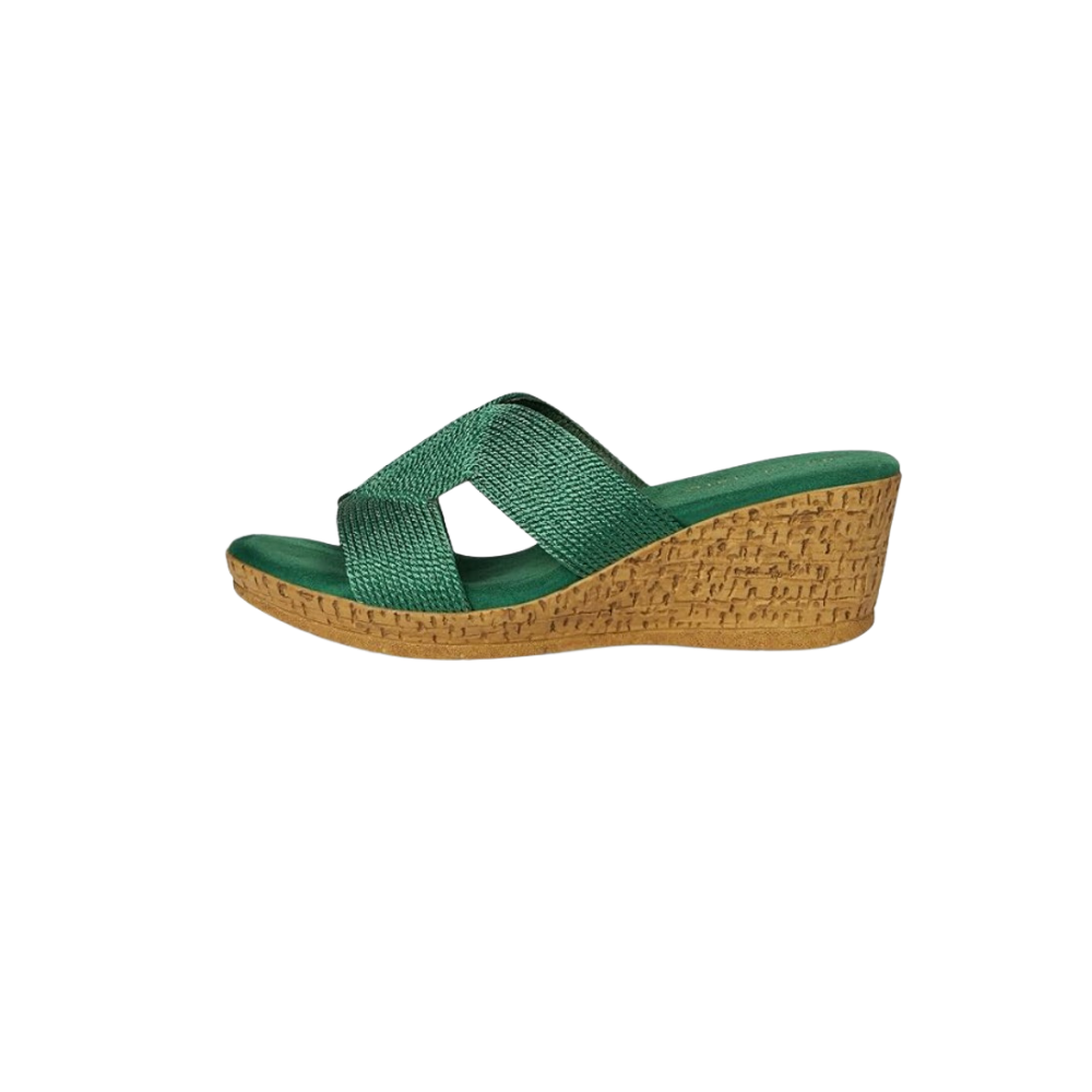 David Tate Women's Vibe Wedge Slide Sandal - Green Rayon Fabric