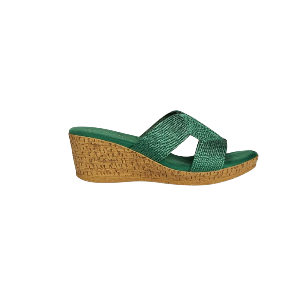 David Tate Women's Vibe Wedge Slide Sandal - Green Rayon Fabric