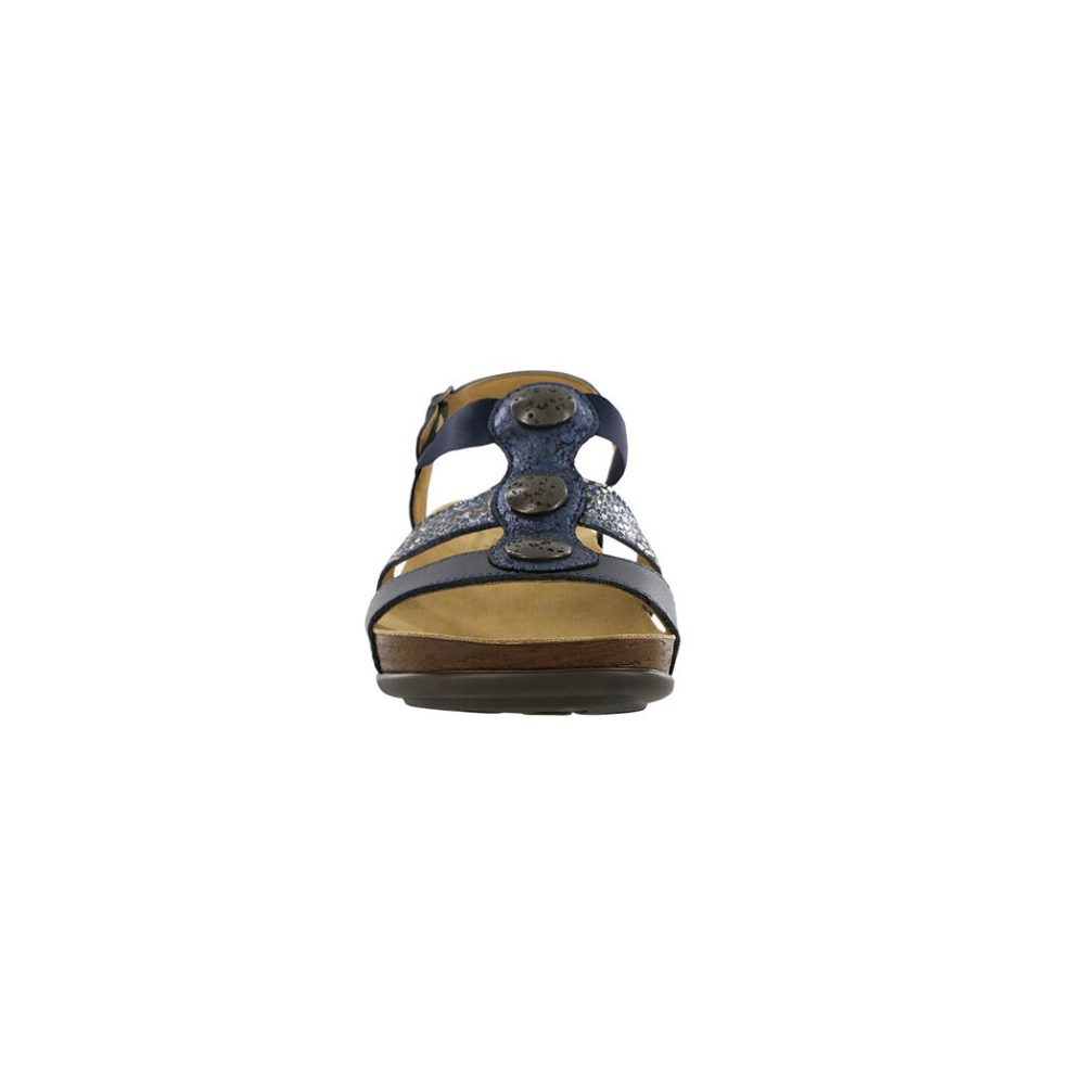 SAS Women's Clover T-Strap Sandal - Comfort Slip-On - Navy Multi