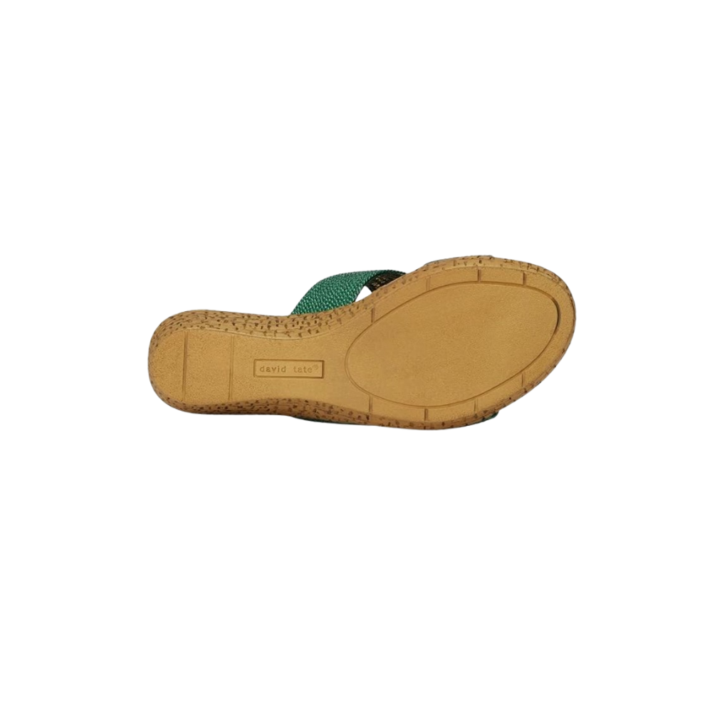 David Tate Women's Vibe Wedge Slide Sandal - Green Rayon Fabric