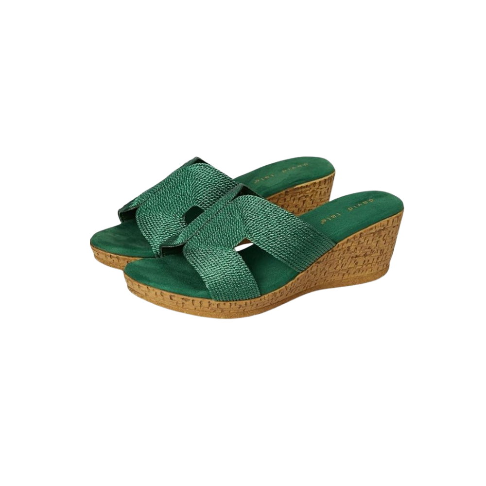 David Tate Women's Vibe Wedge Slide Sandal - Green Rayon Fabric