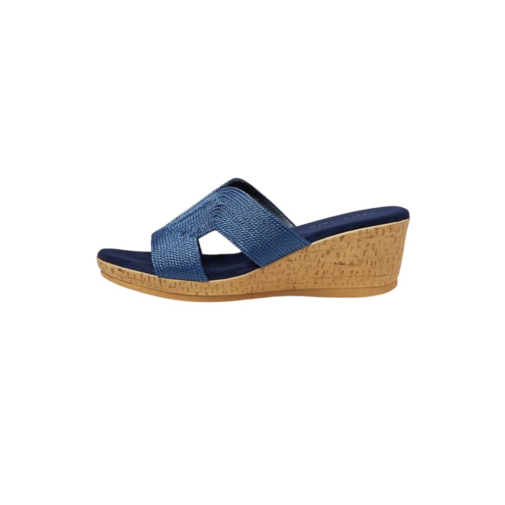 David Tate Women's Vibe Wedge Slide Sandal - Navy Rayon Fabric