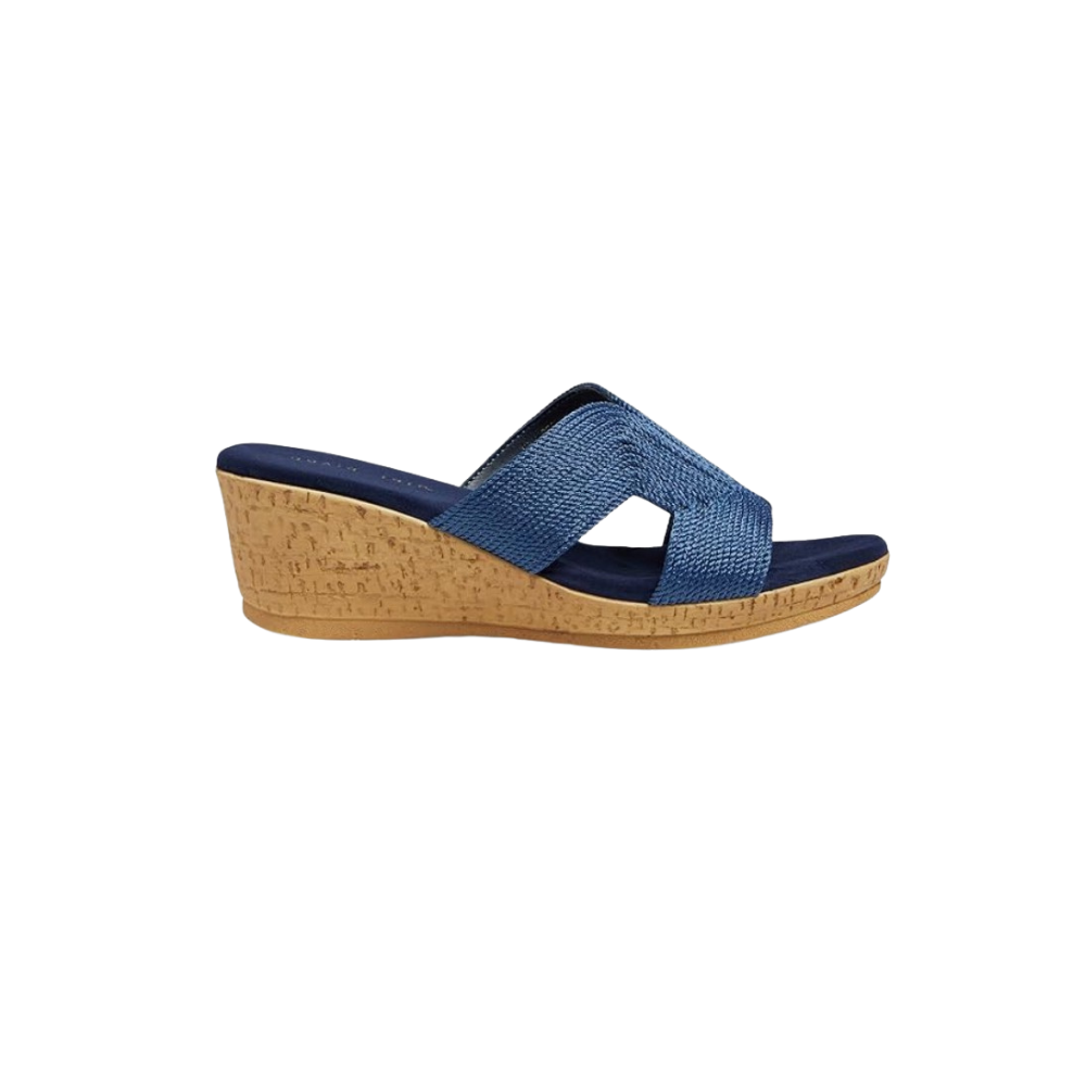David Tate Women's Vibe Wedge Slide Sandal - Navy Rayon Fabric