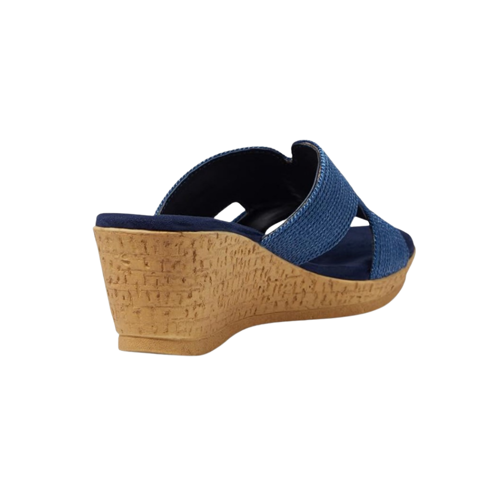David Tate Women's Vibe Wedge Slide Sandal - Navy Rayon Fabric