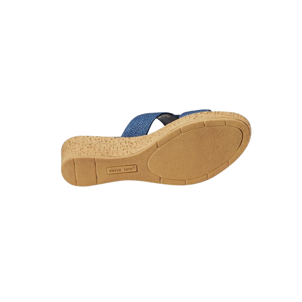 David Tate Women's Vibe Wedge Slide Sandal - Navy Rayon Fabric