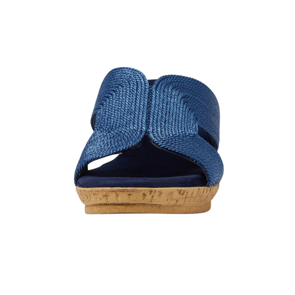 David Tate Women's Vibe Wedge Slide Sandal - Navy Rayon Fabric