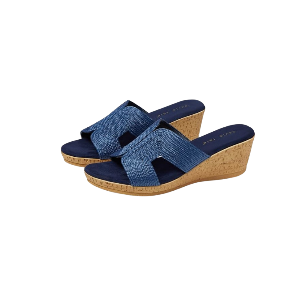 David Tate Women's Vibe Wedge Slide Sandal - Navy Rayon Fabric