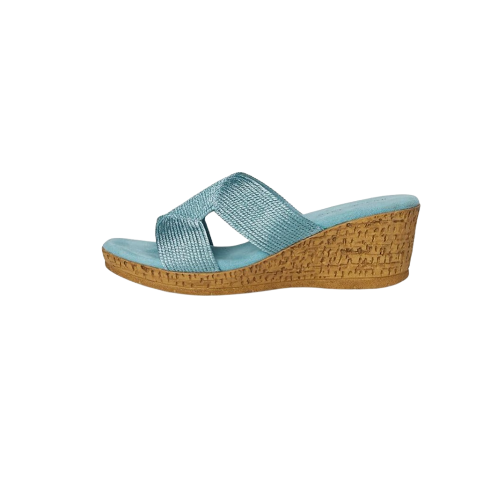 David Tate Women's Vibe Wedge Slide Sandal - Sky Rayon Fabric