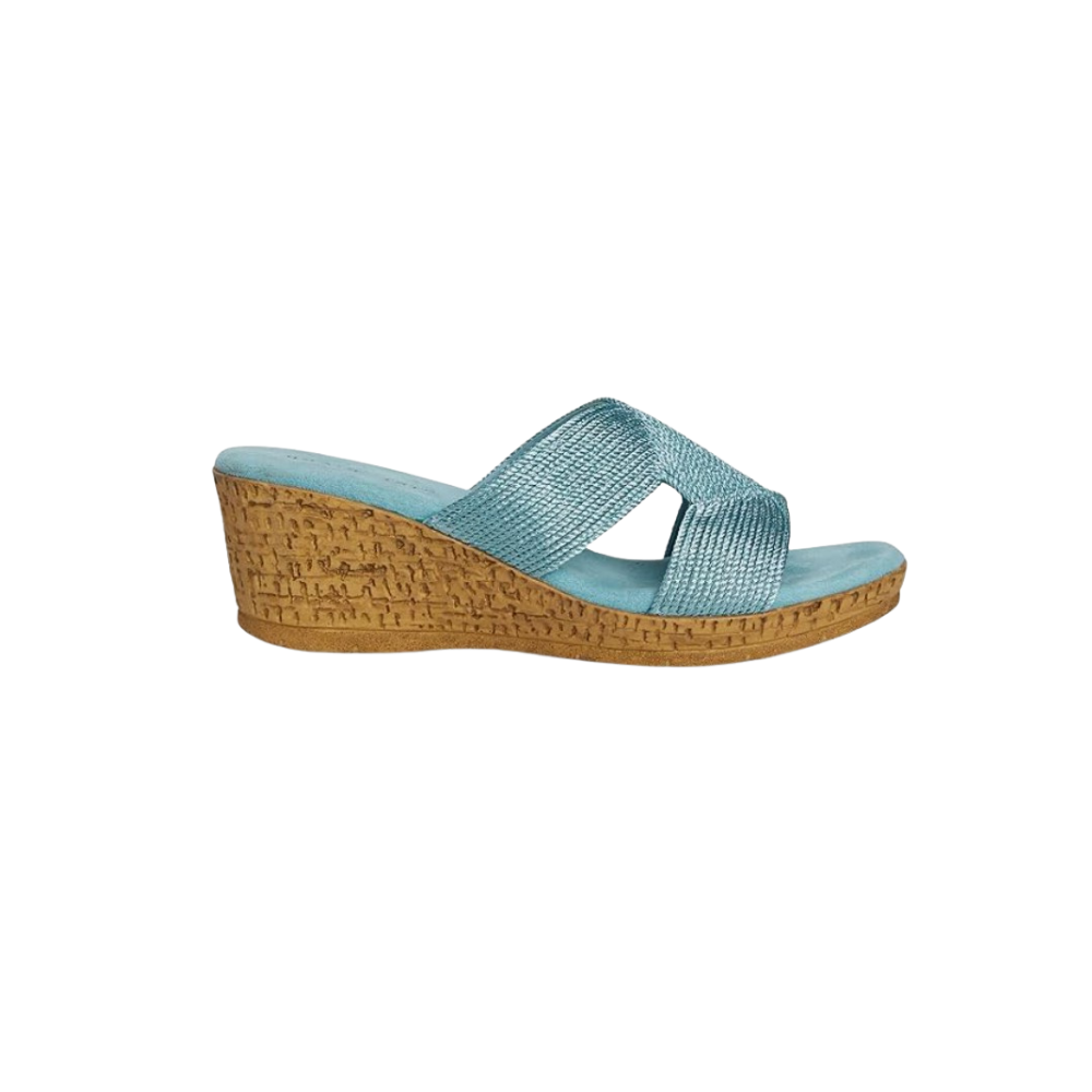 David Tate Women's Vibe Wedge Slide Sandal - Sky Rayon Fabric