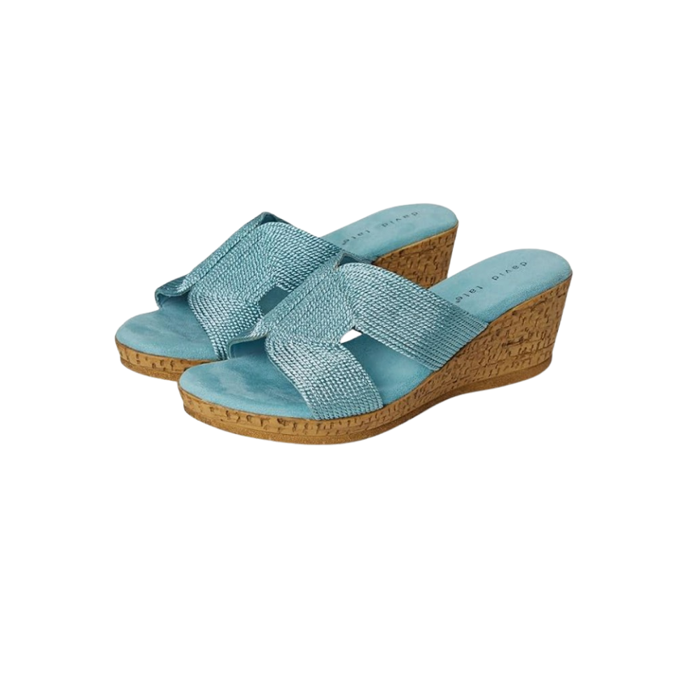 David Tate Women's Vibe Wedge Slide Sandal - Sky Rayon Fabric