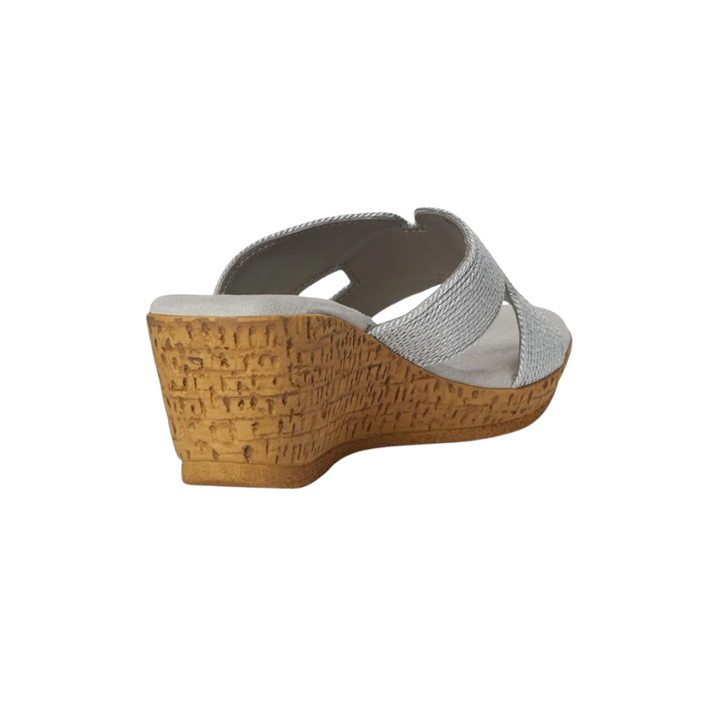David Tate Women's Vibe Wedge Slide Sandal - Silver Rayon Fabric
