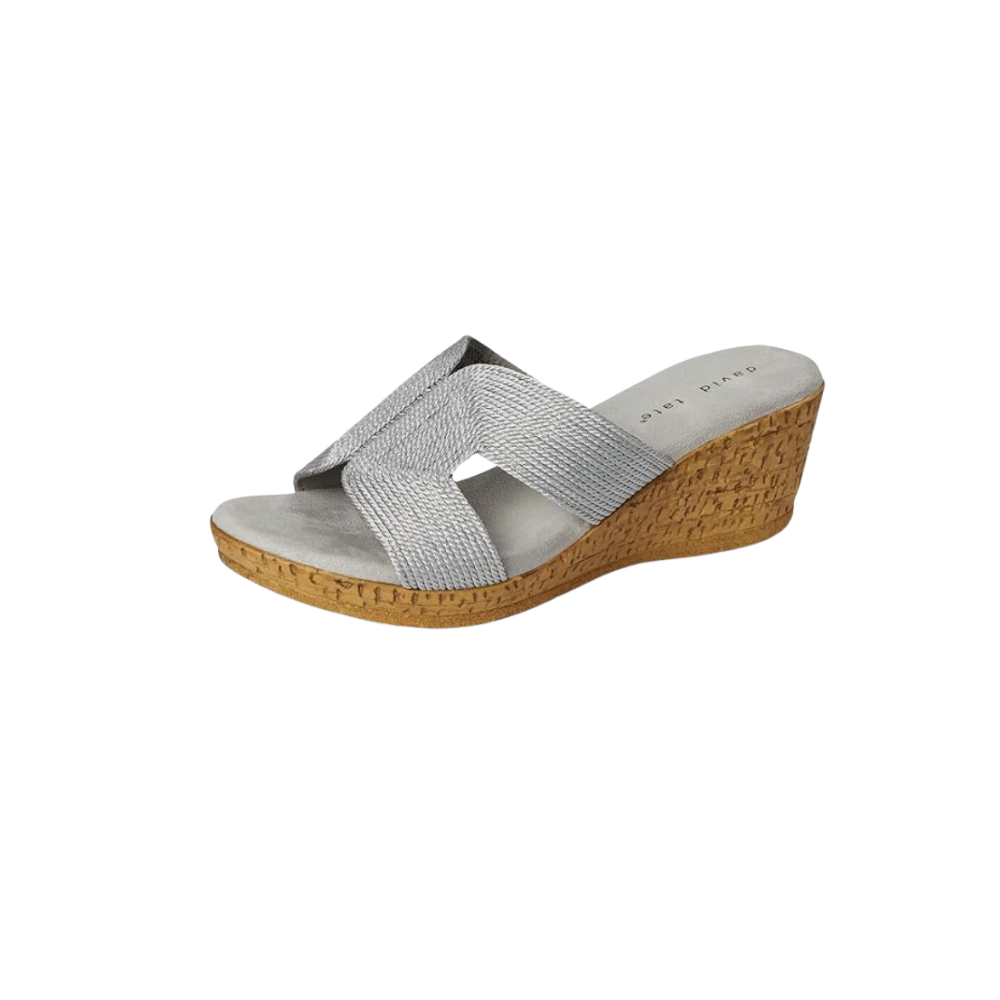 David Tate Women's Vibe Wedge Slide Sandal - Silver Rayon Fabric