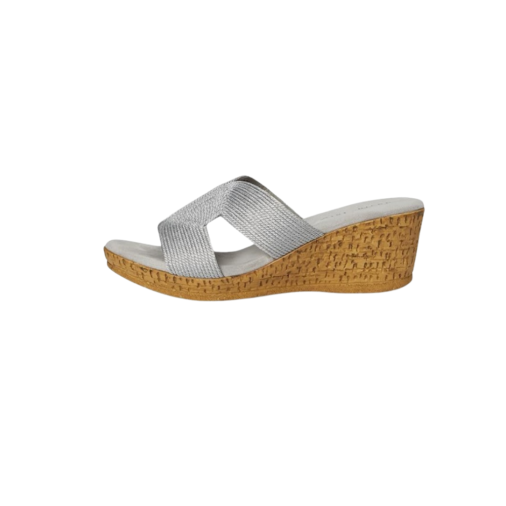 David Tate Women's Vibe Wedge Slide Sandal - Silver Rayon Fabric