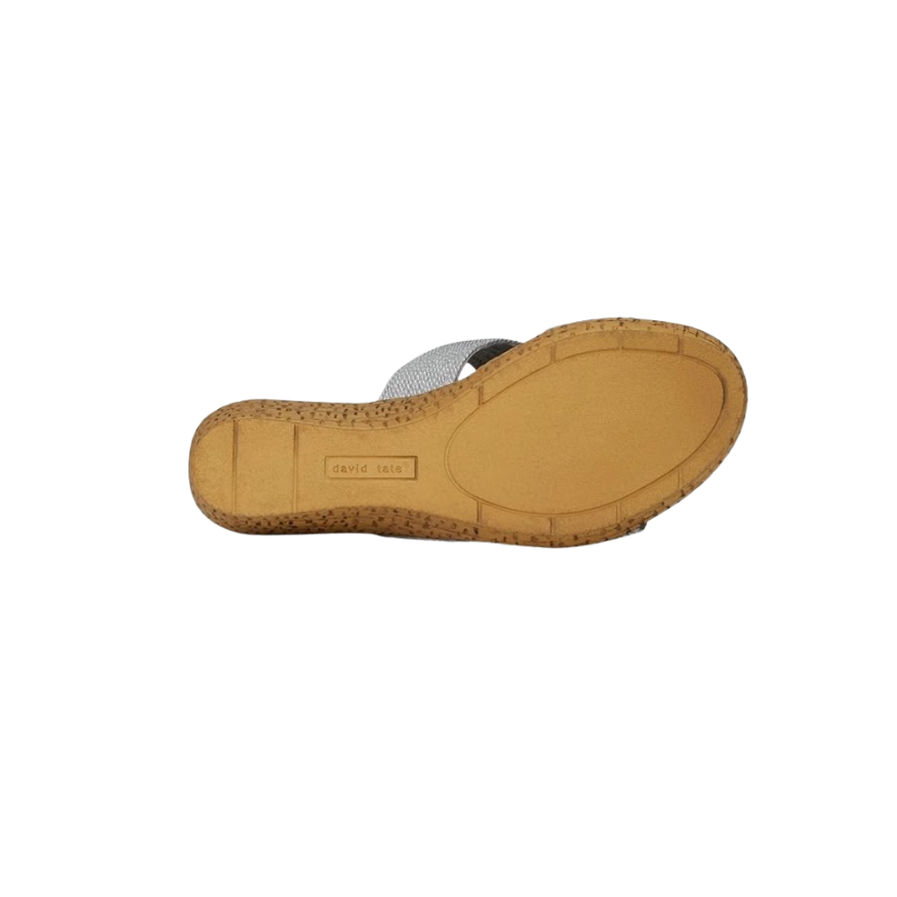 David Tate Women's Vibe Wedge Slide Sandal - Silver Rayon Fabric