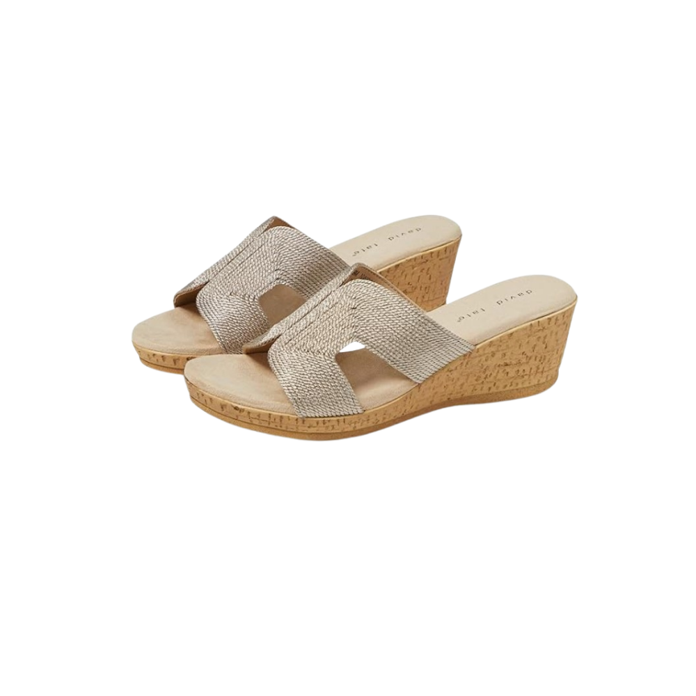 David Tate Women's Vibe Wedge Slide Sandal - Wheat Rayon Fabric