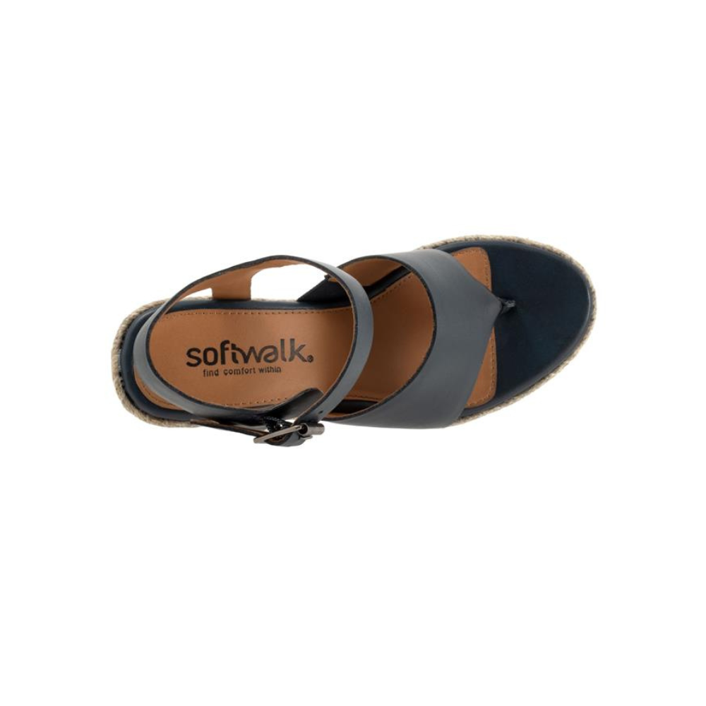 SoftWalk Hilo Women's Leather Espadrille Wedge Sandal - Navy