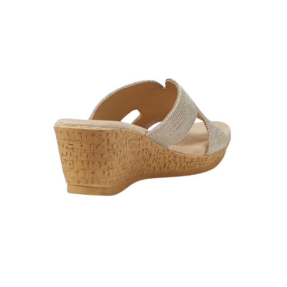David Tate Women's Vibe Wedge Slide Sandal - Wheat Rayon Fabric