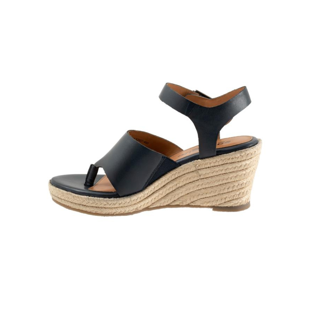 SoftWalk Hilo Women's Leather Espadrille Wedge Sandal - Navy