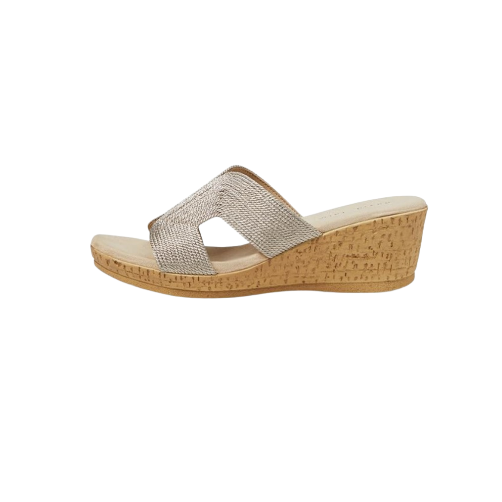 David Tate Women's Vibe Wedge Slide Sandal - Wheat Rayon Fabric