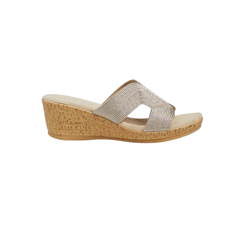 David Tate Women's Vibe Wedge Slide Sandal - Wheat Rayon Fabric