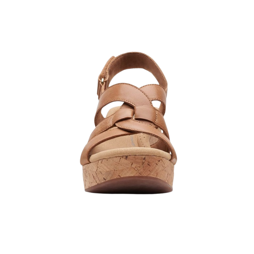 Clarks Women's Giselle Beach Tan Leather Wedge Sandal 26164796