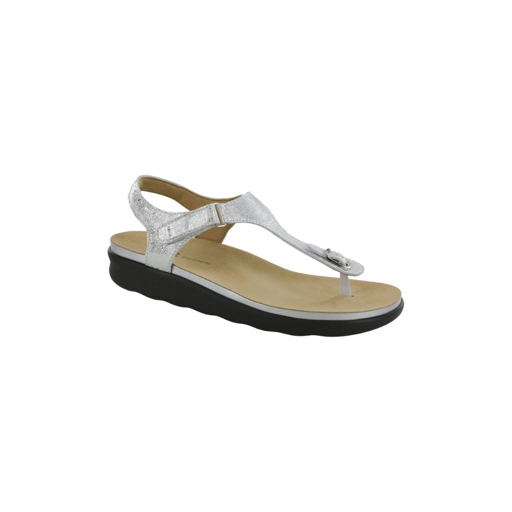SAS Women's Marina - Leather Comfort Sandal - Shiny Silver
