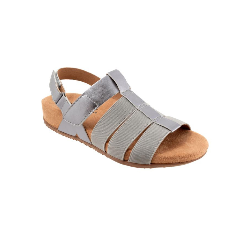 SoftWalk Burnaby Women's Stretch Leather Fisherman Sandal - Pewter