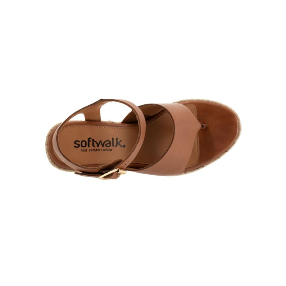 SoftWalk Hilo Women's Leather Espadrille Wedge Sandal - Luggage
