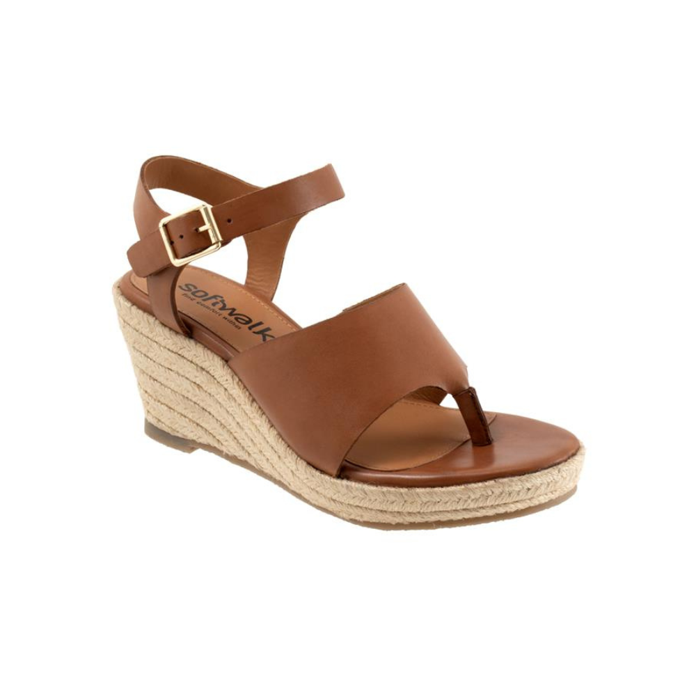 SoftWalk Hilo Women's Leather Espadrille Wedge Sandal - Luggage