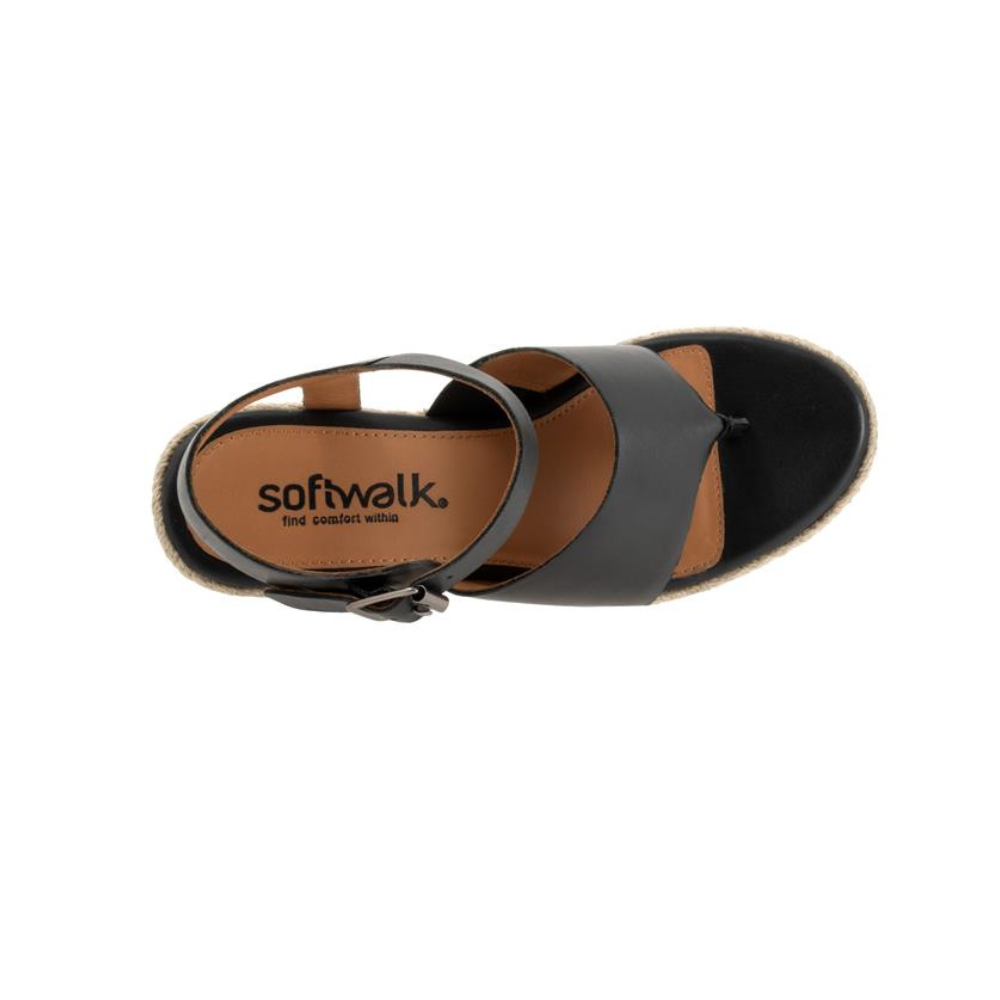 SoftWalk Hilo Women's Leather Espadrille Wedge Sandal - Black