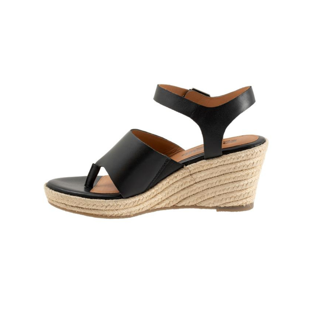 SoftWalk Hilo Women's Leather Espadrille Wedge Sandal - Black