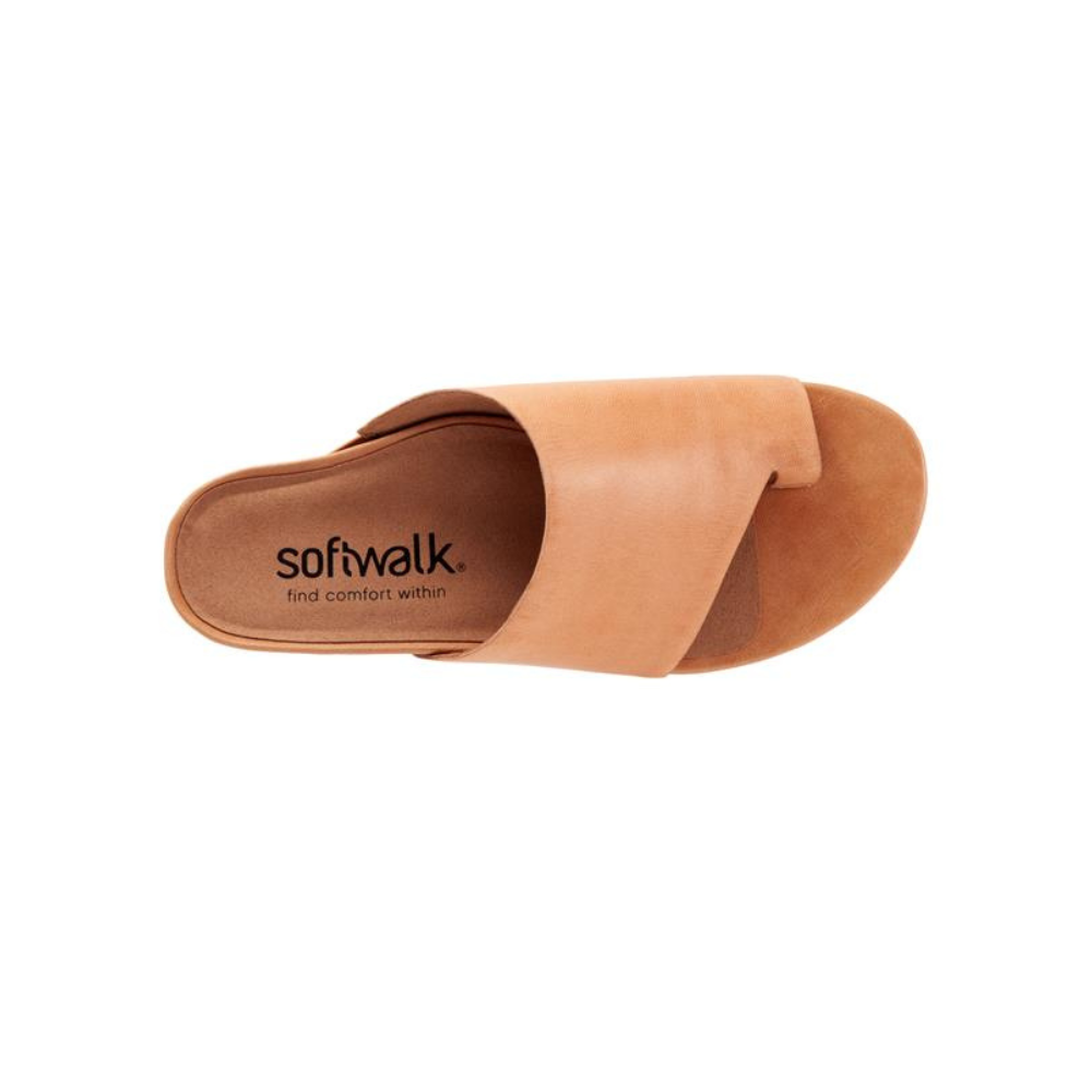SoftWalk Corsica Women's Ruched Leather Toe-Loop Slide Sandal - Beige