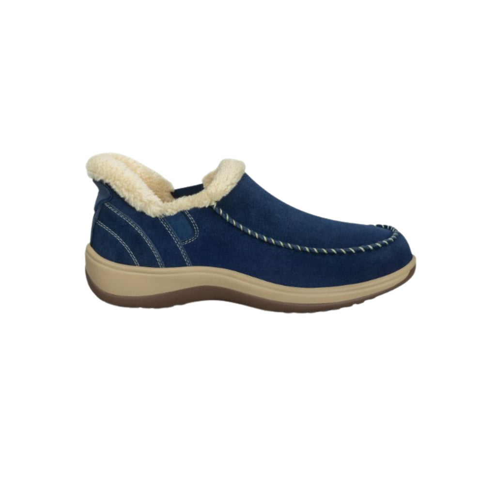 Orthofeet Women's Lorin Hands-Free Suede Orthopedic Slippers-Sapphire