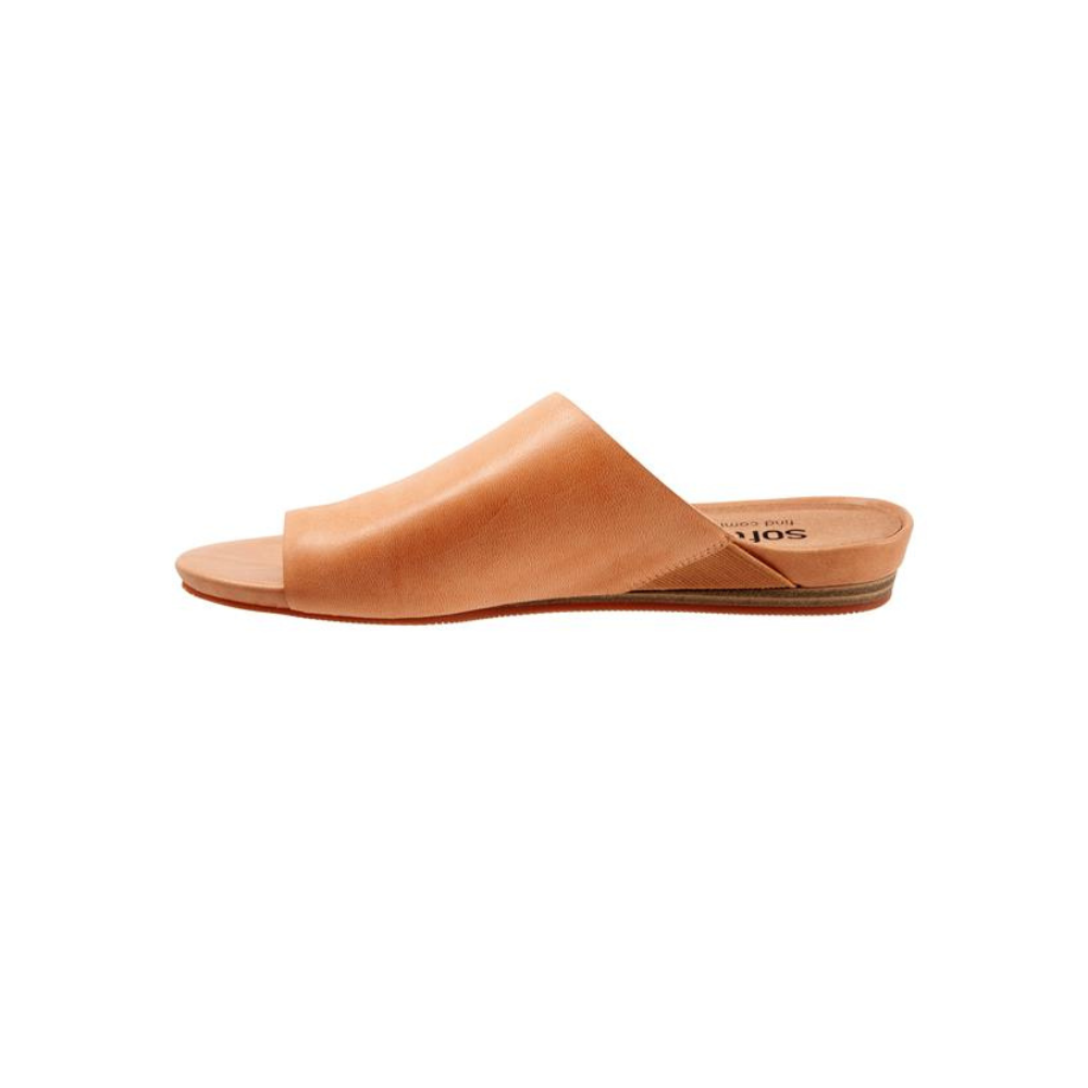 SoftWalk Corsica Women's Ruched Leather Toe-Loop Slide Sandal - Beige