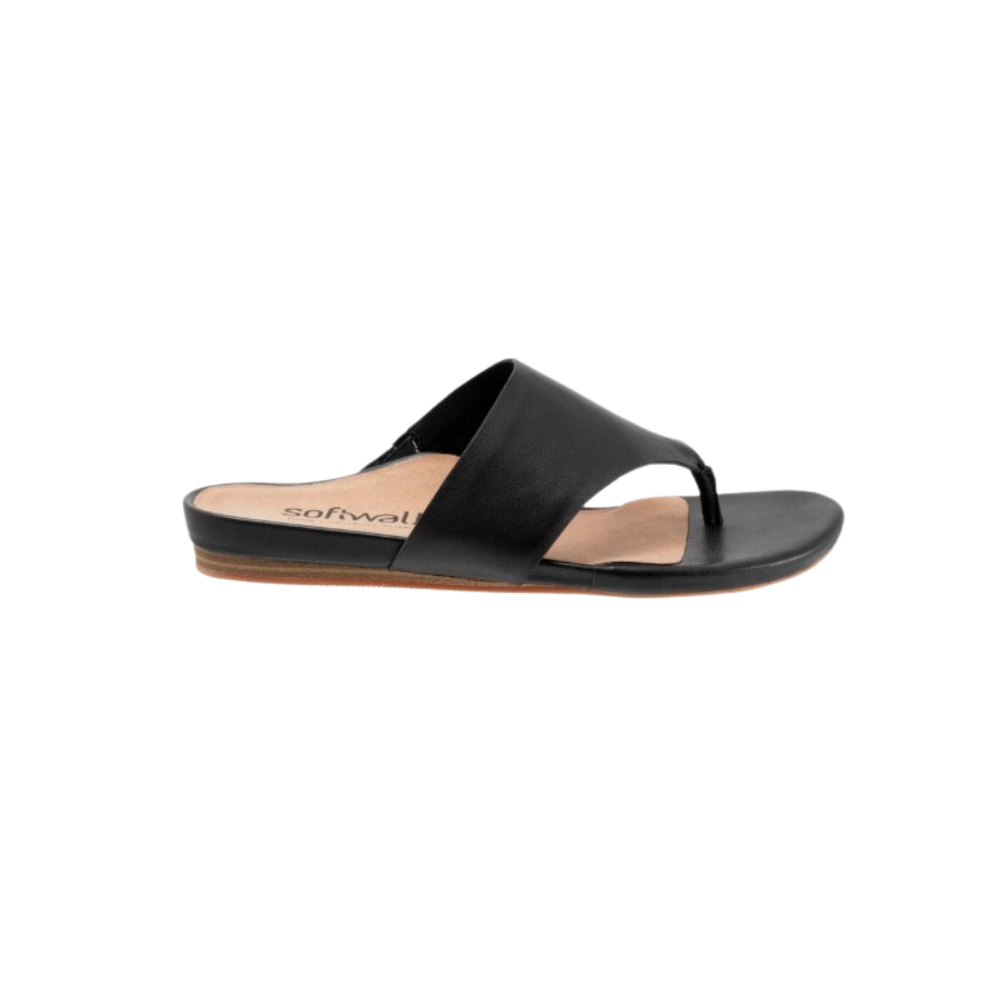 SoftWalk Chandler Women's Asymmetric Leather Thong Sandal - Black