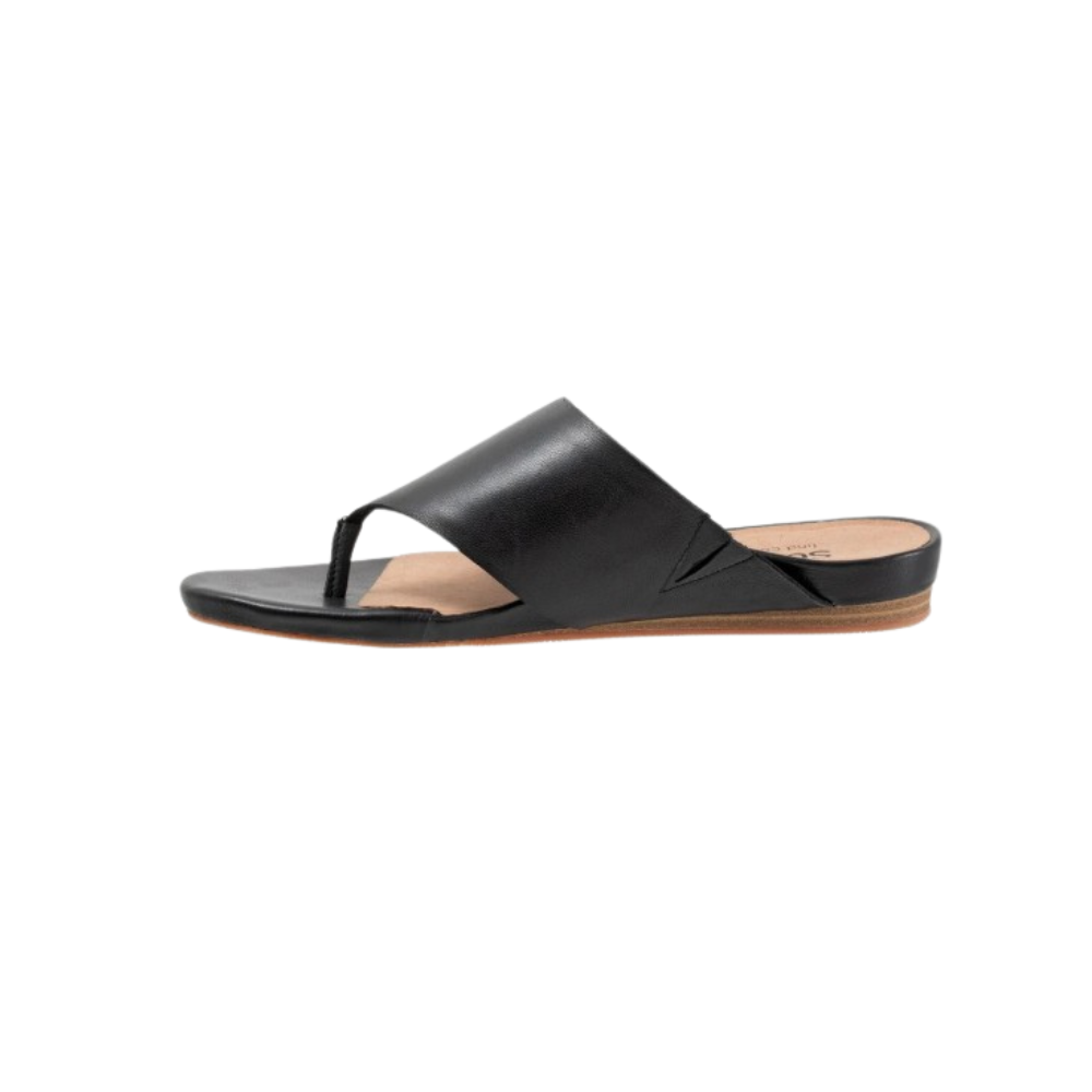 SoftWalk Chandler Women's Asymmetric Leather Thong Sandal - Black