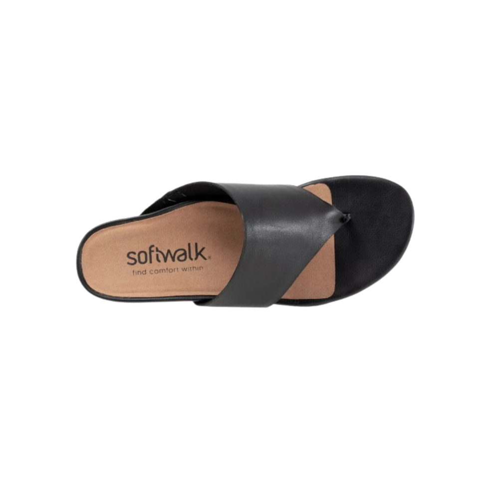 SoftWalk Chandler Women's Asymmetric Leather Thong Sandal - Black