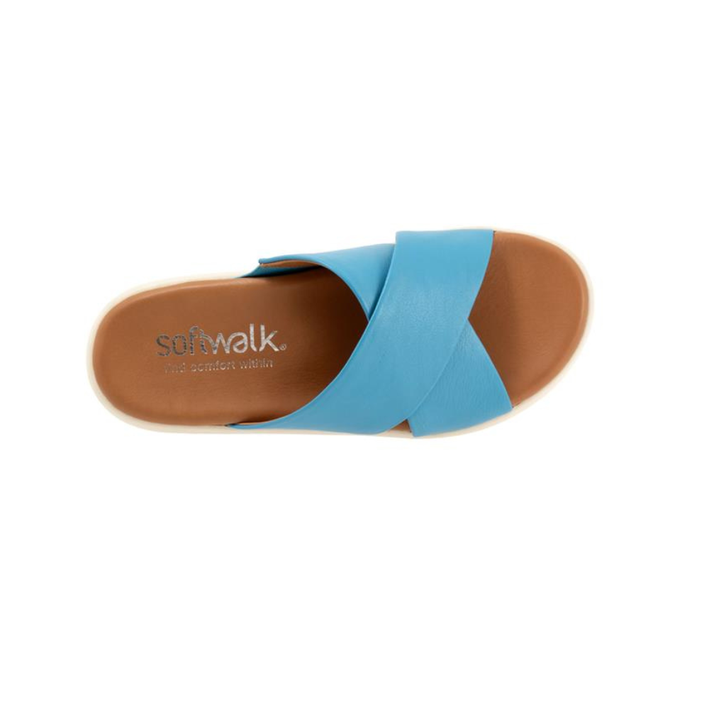 SoftWalk Jesi Women's Leather Crisscross Slide Sandal - Sky Blue